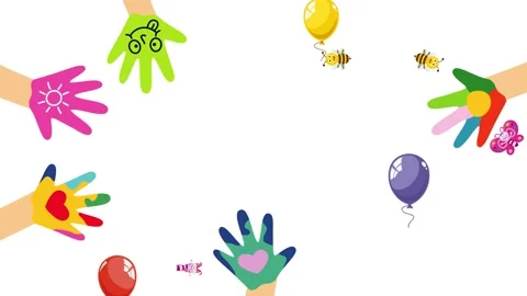 Concept Design With Painted Hands Of Little Children Stock Footage 138373764