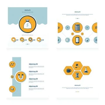 Concept design set 4 styles   blue and yellow color Stock Illustration