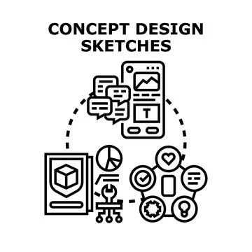 Concept design sketches showing creative development process Stock Illustration