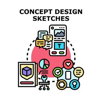 Concept design sketches showing creative development process 스톡 일러스트
