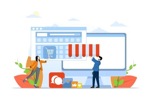 Concept designer and development team create shop or online shop Illustrazione stock