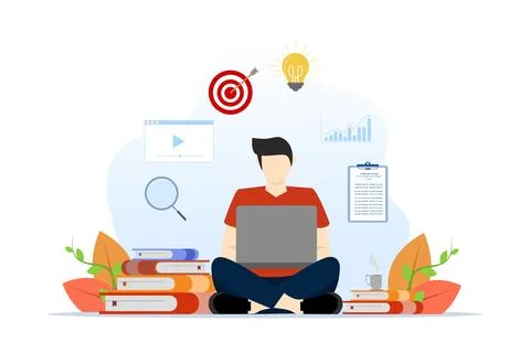 Concept of designing remote work technology for online education and learning Illustrazione stock