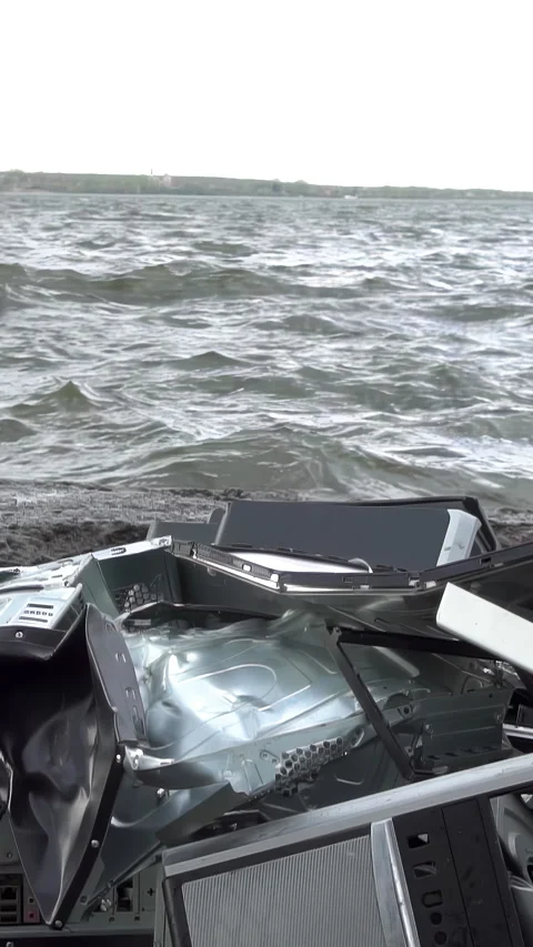 The concept of destruction of technology. Smashing a computer with sledge hammer Stock Footage 281649860