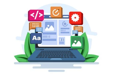 Concept of developer building a website Front-end user interface, UI UX. 스톡 일러스트