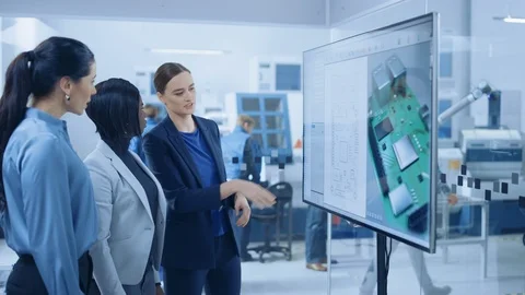 Concept Developer, Computer Engineer and Project Manager Use Interactive Board Stock Footage 124855688