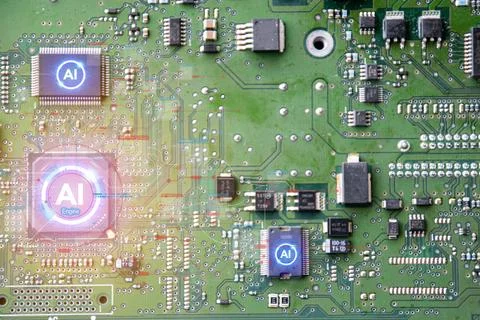 The concept of developing AI in engine systems. Stock Photos