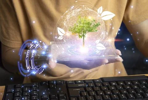 The concept of developing artificial intelligence, AI combined with the env.. Stock Photos