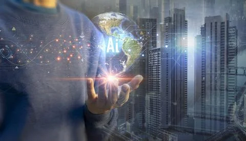 The concept of developing artificial intelligence and developing the world .. Stock Photos