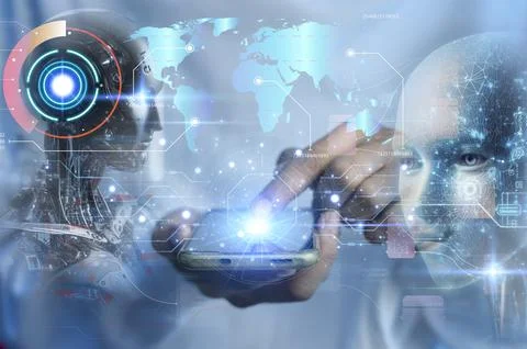 The concept of developing artificial intelligence and developing the world .. Stock Photos