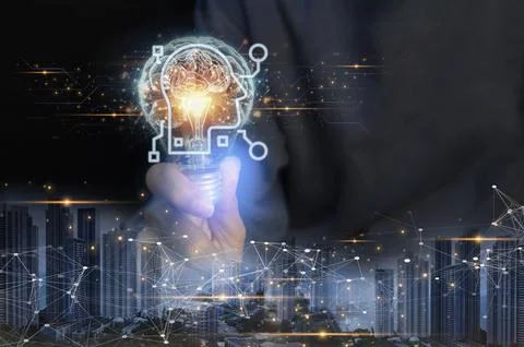 The concept of developing artificial intelligence and developing the world .. Stock Photos