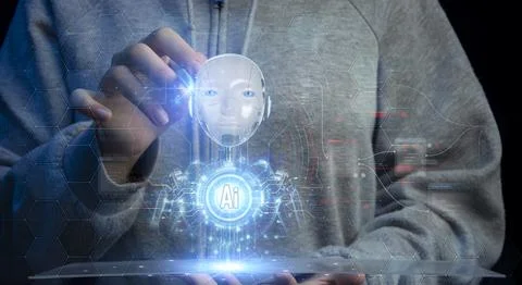 The concept of developing artificial intelligence and developing the world .. Stock Photos