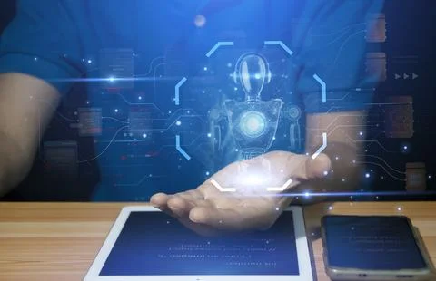 The concept of developing artificial intelligence and developing the world .. 写真素材