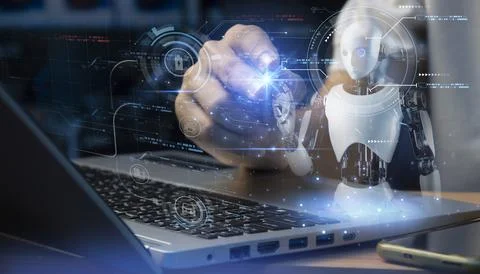 The concept of developing artificial intelligence and developing the world .. Stock Photos