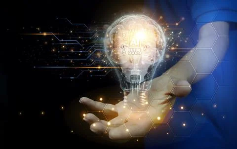 The concept of developing artificial intelligence and developing the world .. Stock Photos