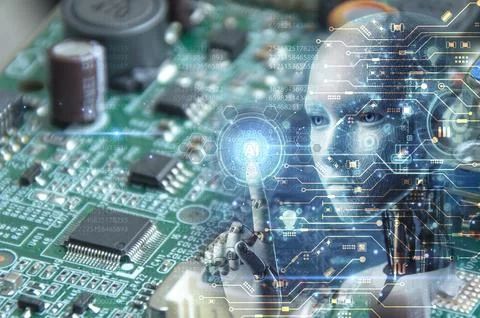 The concept of developing artificial intelligence and developing the world .. Stock Photos