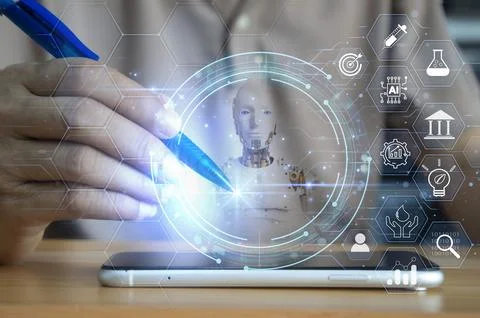 The concept of developing artificial intelligence and developing the world .. Stock Photos
