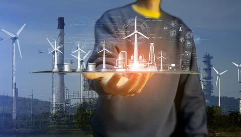 The concept of developing clean energy such as wind energy for energy susta.. Stock Photos