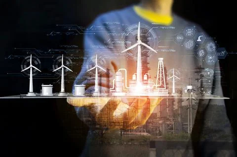 The concept of developing clean energy such as wind energy for energy susta.. Stock Photos