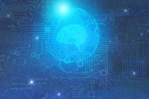 The concept of the development of artificial intelligence on the planet Earth Stock Photos