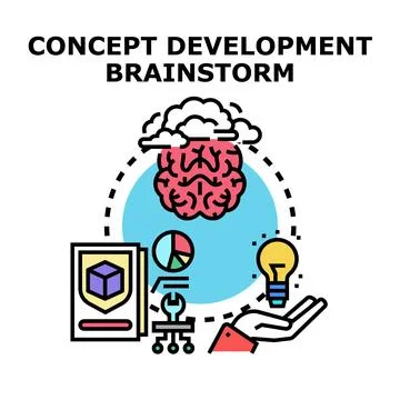 Concept development brainstorming process creating new ideas Stock Illustration