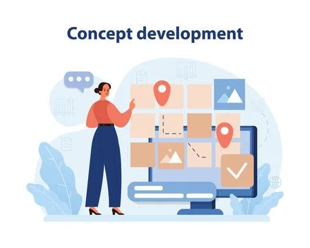 Concept Development in Branding. A vibrant vector illustration showcasing a Stock Illustration