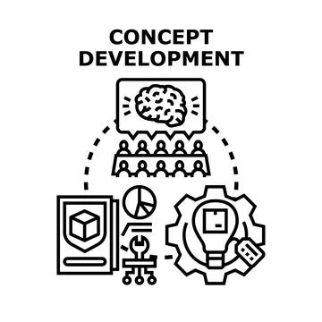 Concept development process, brainstorming and innovation strategy Stock Illustration