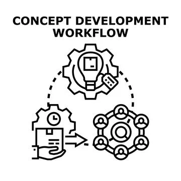 Concept development workflow process analyzing team strategy Stock Illustration