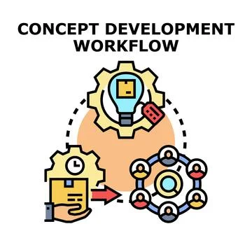 Concept development workflow process analyzing team strategy Stock Illustration