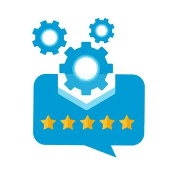 The concept of dialogue with three gears. Concept: Leave a review. Can be used Stock Illustration