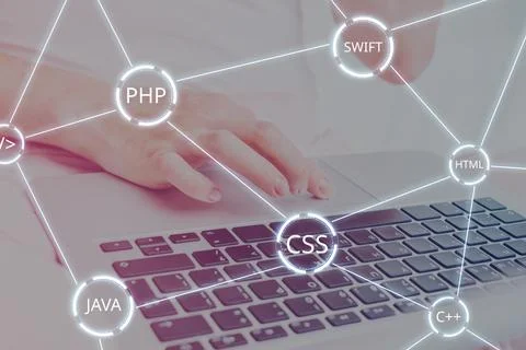 The concept of different codes of programming languages in a digital image 스톡 사진