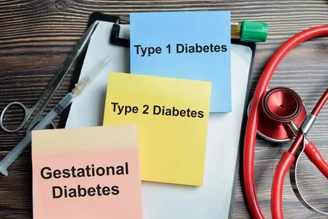 Concept of different types of diabetes write on sticky notes Stock Photos