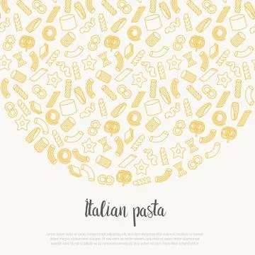 Concept with different types of Italian pasta for menu background Stock Illustration