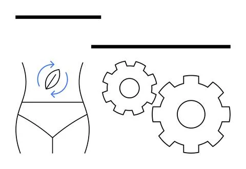 Concept of Digestive Process with Human Body Illustration and Gear Mechanisms Stock Illustration
