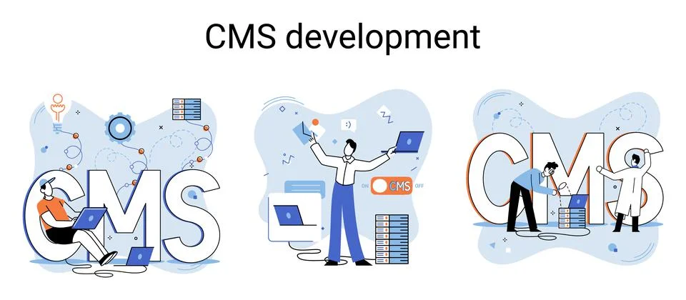 Concept of digital content management system, CMS development software metaphor Stock-Illustration