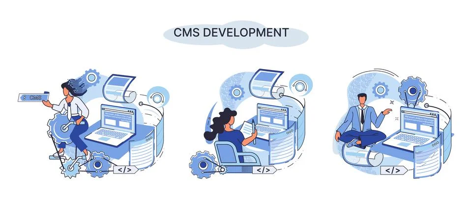 Concept of digital content management system, CMS development software metaphor Illustrazione stock