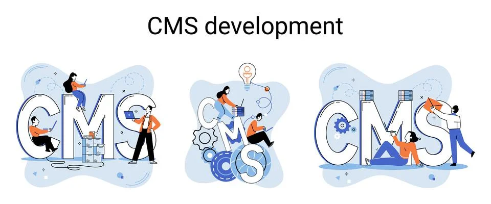 Concept of digital content management system, CMS development software metaphor Illustrazione stock