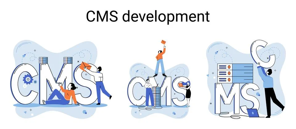 Concept of digital content management system, CMS development software metaphor Stockillustratie