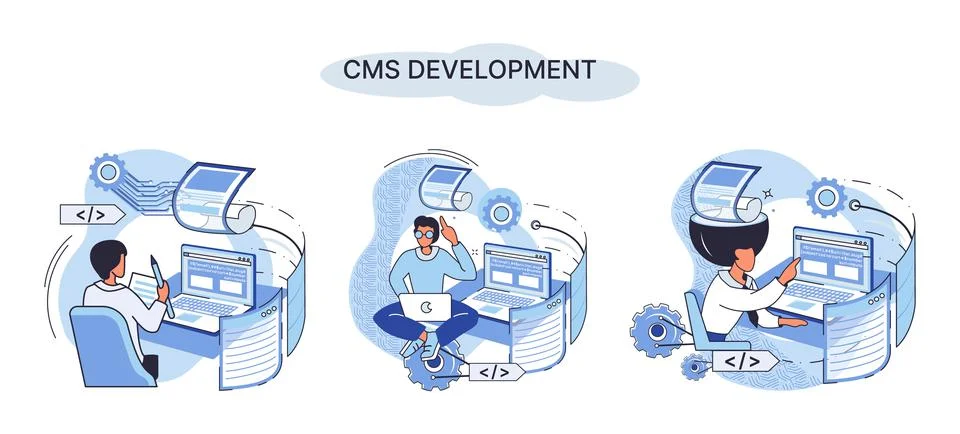 Concept of digital content management system, CMS development software metaphor Stock-Illustration