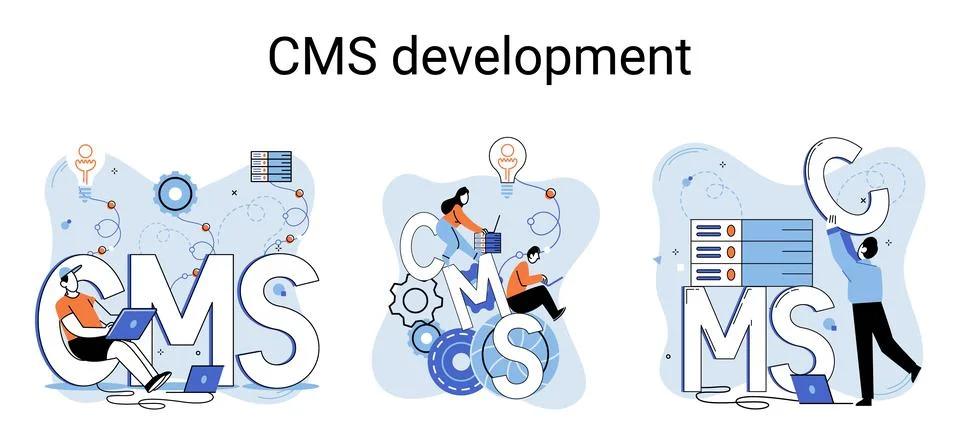 Concept of digital content management system, CMS development software metaphor Illustrazione stock