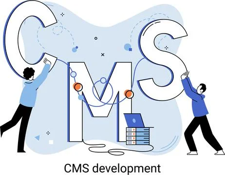 Concept of digital content management system, CMS development software metaphor Stock Illustration