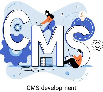 Concept of digital content management system, CMS development software metaphor Stock Illustration