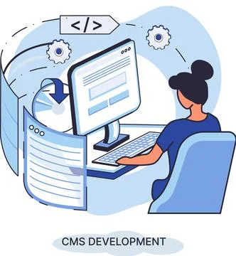 Concept of digital content management system, CMS development software metaphor イラスト素材