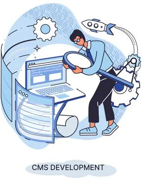 Concept of digital content management system, CMS development software metaphor Stock Illustration