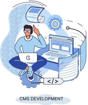 Concept of digital content management system, CMS software, program development Illustrazione stock