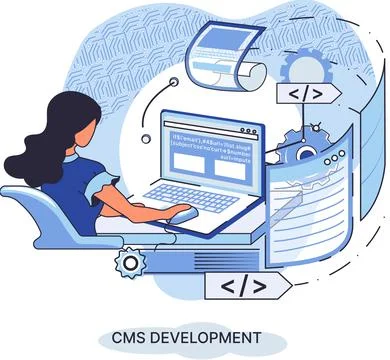 Concept of digital content management system, CMS development software metaphor Stock Illustration