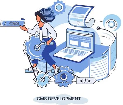 Concept of digital content management system, CMS development software metaphor Stock Illustration