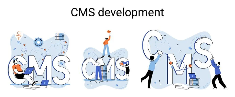 Concept of digital content management system, CMS development software metaphor 스톡 일러스트