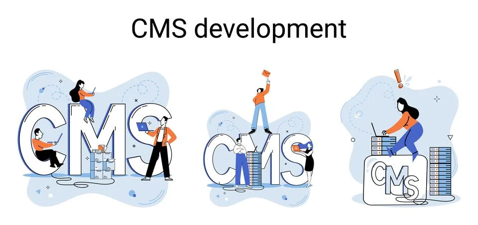 Concept of digital content management system, CMS development software metaphor 스톡 일러스트