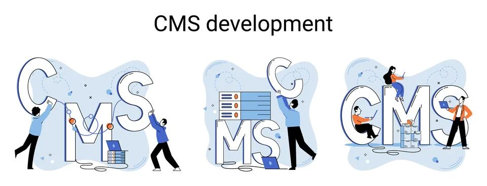 Concept of digital content management system, CMS development software metaphor Stock-Illustration