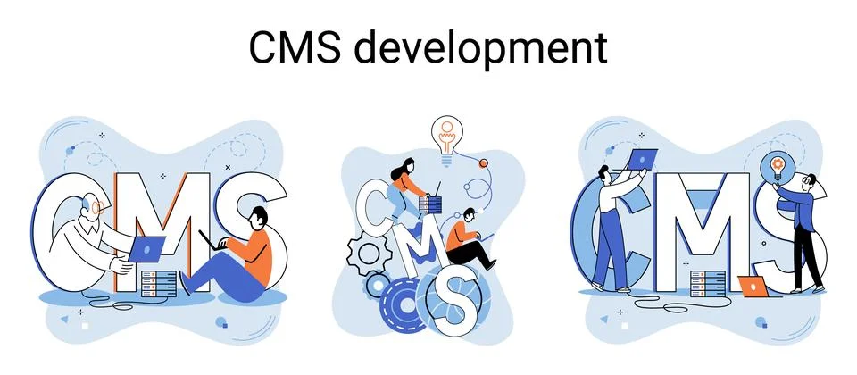 Concept of digital content management system, CMS development software metaphor Stock Illustration